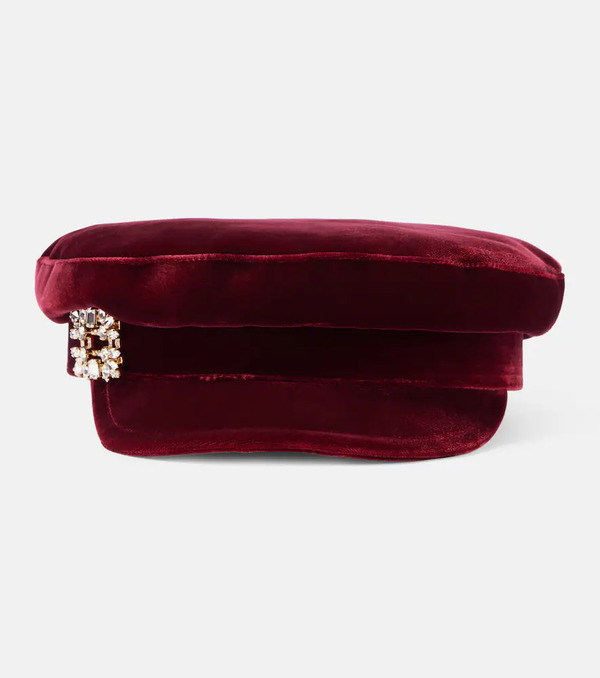  Roger Vivier Roger Vivier Baker Boy Velvet Newsboy Cap 