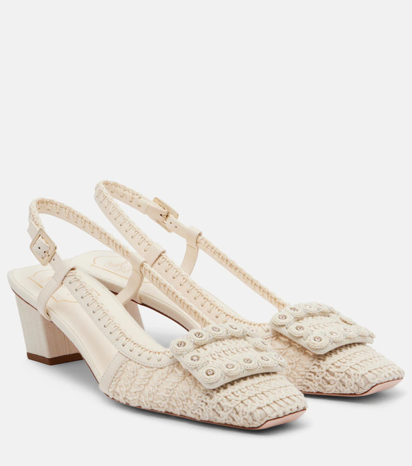  Roger Vivier Roger Vivier Belle Vivier Crochet And Leather Slingback Pumps 
