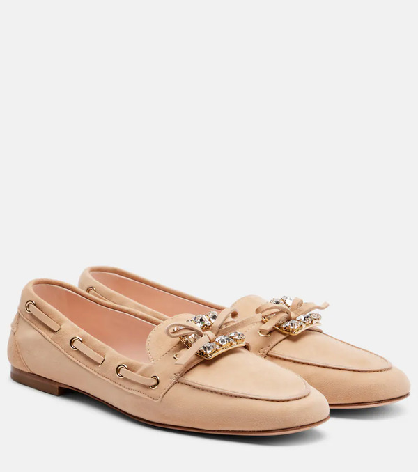  Roger Vivier Roger Vivier Boat Strass Embellished Suede Boat Shoes 