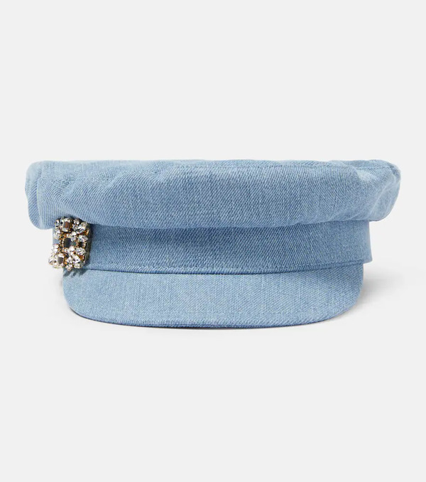  Roger Vivier Roger Vivier Broche Vivier Denim Flat Cap 