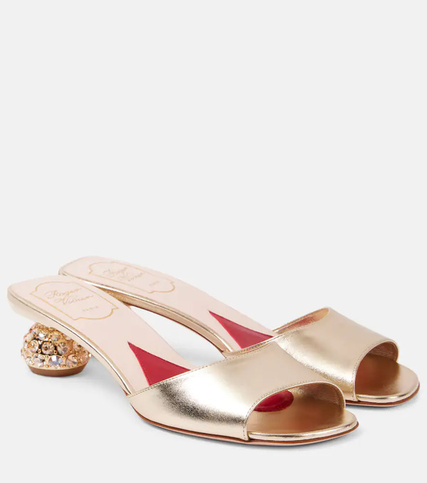  Roger Vivier Roger Vivier Embellished Metallic Leather Mules 