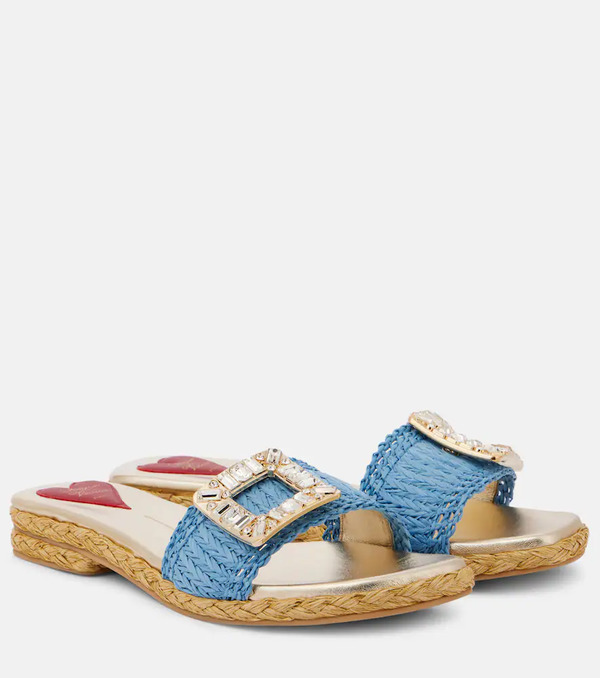 Roger Vivier Roger Vivier Espa Embellished Raffia Slides 