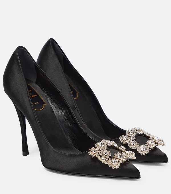  Roger Vivier Roger Vivier Flower Strass Satin Pumps 