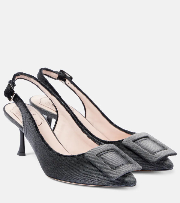  Roger Vivier Roger Vivier Fringed Denim Slingback Pumps 