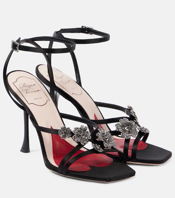  Roger Vivier Roger Vivier I Love Vivier Flower 100 Satin Sandals 