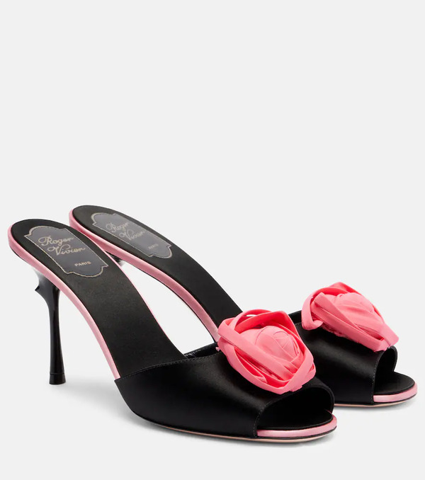  Roger Vivier Roger Vivier Rose Vivier 85 Floral Satin Mules 