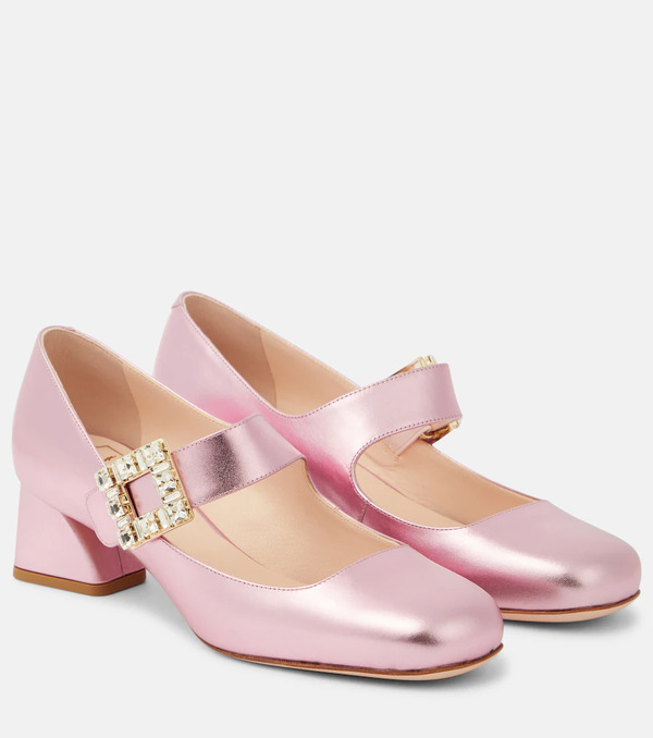  Roger Vivier Roger Vivier Trã¨s Vivier Metallic Leather Mary Jane Pumps 