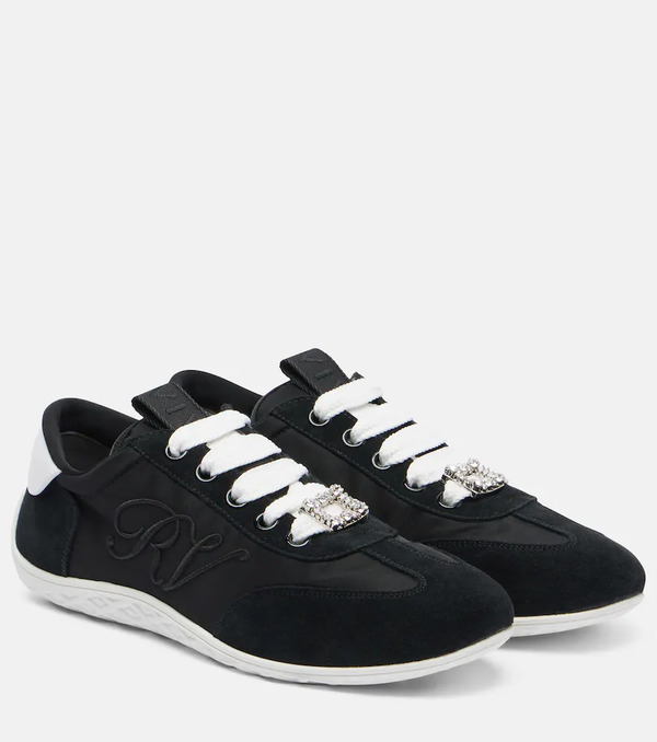  Roger Vivier Roger Vivier Viv Low Suede-trimmed Satin Sneakers 
