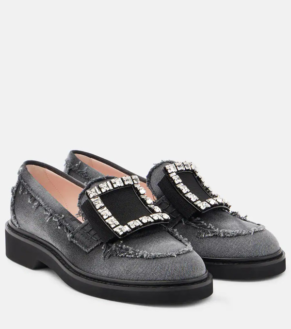  Roger Vivier Roger Vivier Viv' Rangers Embellished Denim Loafers 