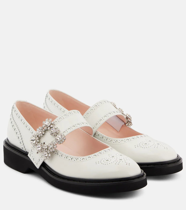  Roger Vivier Roger Vivier Viv' Rangers Flower Leather Mary Jane Flats 