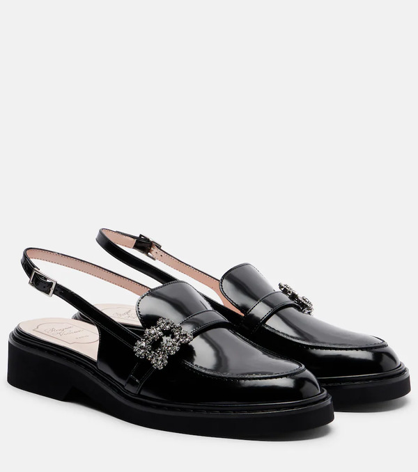  Roger Vivier Roger Vivier Viv' Rangers Leather Slingback Loafers 