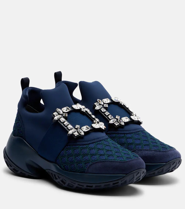  Roger Vivier Roger Vivier Viv' Run Suede-trimmed Slip-on Sneakers 