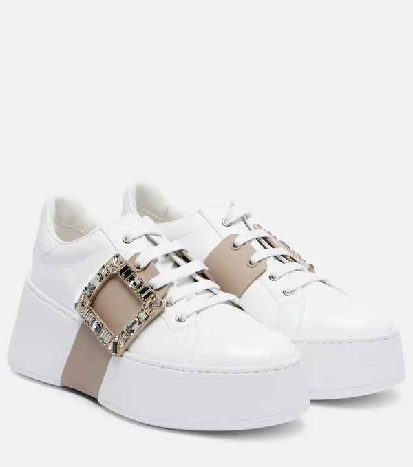  Roger Vivier Roger Vivier Viv' Skate Embellished Leather Sneakers 