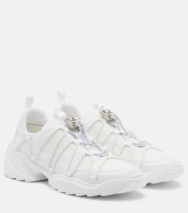  Roger Vivier Roger Vivier Viv' Zag Leather-trimmed Mesh Sneakers 