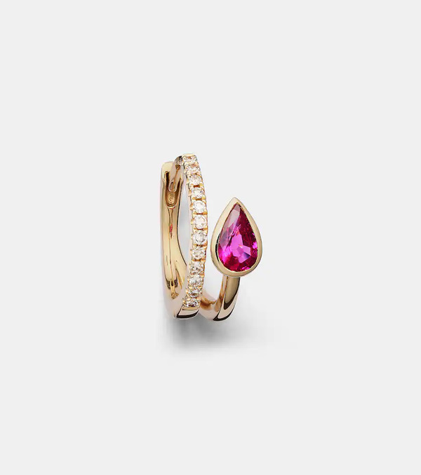  Roxanne First Roxanne First 14kt Gold Single Hoop Earring With Diamonds And Sapphire 