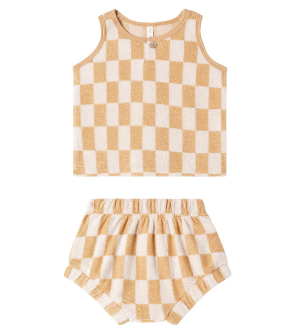  Rylee + Cru Rylee + Cru Baby Checked Cotton-blend Terry Top And Shorts Set 