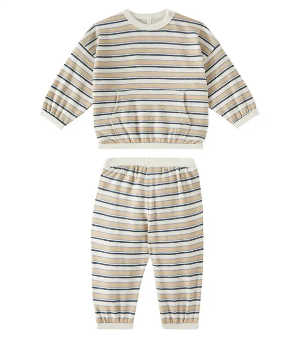  Rylee + Cru Rylee + Cru Baby Striped Cotton Sweatshirt And Sweatpants Set 