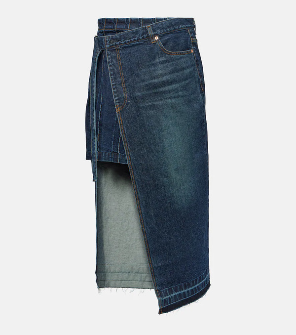  Sacai Sacai Asymmetric Denim Midi Skirt 