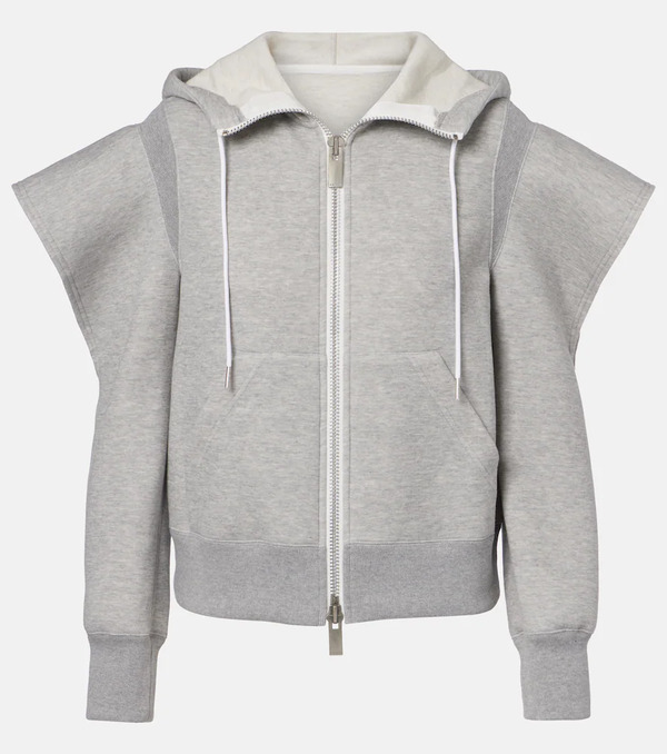  Sacai Sacai Cutout Cotton-blend Fleece Hoodie 