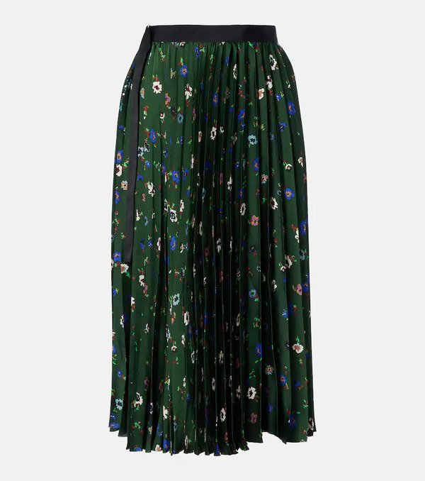  Sacai Sacai Floral Plissã© Satin Midi Skirt 