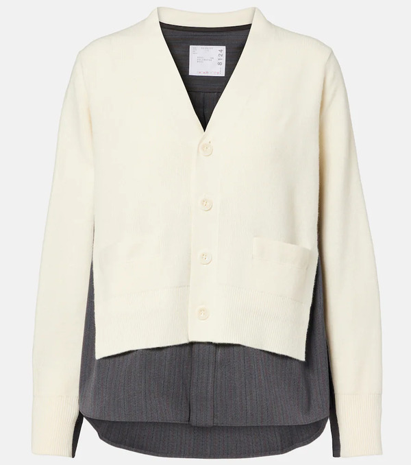  Sacai Sacai Striped Layered Wool Cardigan 