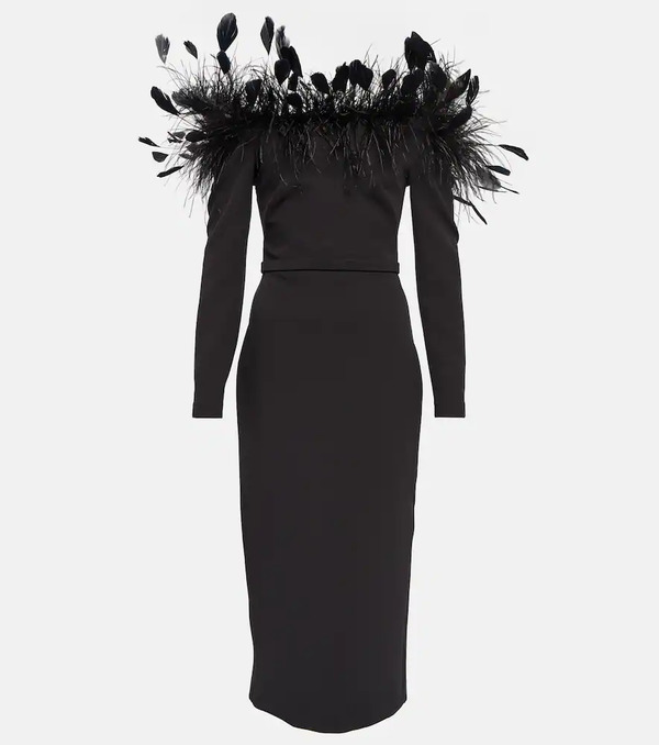  Safiyaa Safiyaa Feather-trimmed Midi Dress 