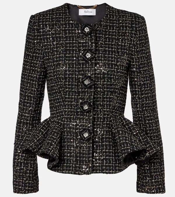  Safiyaa Safiyaa Tomomi Sequined Peplum Tweed Jacket 
