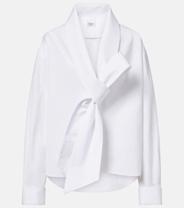  Saint Laurent Saint Laurent Bow-detail Cotton Poplin Blouse 