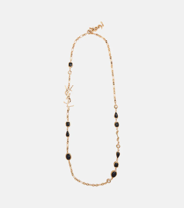  Saint Laurent Saint Laurent Cassandre Embellished Chain Necklace 