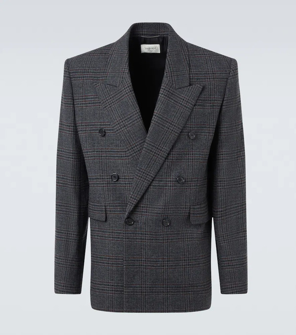  Saint Laurent Saint Laurent Checked Wool And Cashmere Blazer 