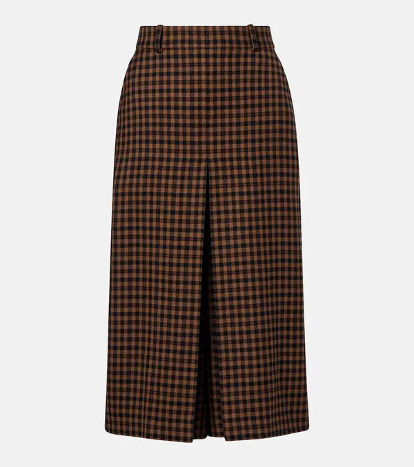  Saint Laurent Saint Laurent Gingham Mid-rise Wool Culottes 