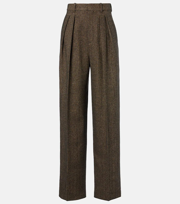  Saint Laurent Saint Laurent Herringbone Wool-blend Wide-leg Pants 