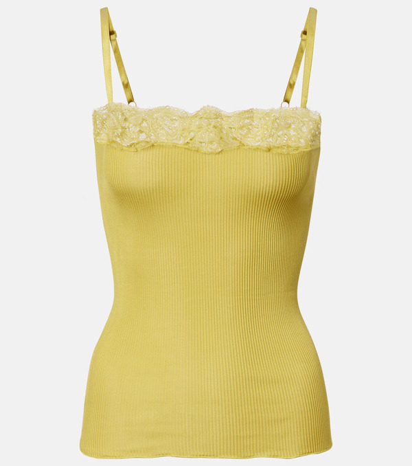 Saint Laurent Saint Laurent Lace-trimmed Ribbed-knit Silk Camisole 