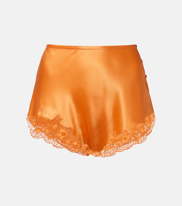  Saint Laurent Saint Laurent Lace-trimmed Silk Crãªpe Muslin Shorts 
