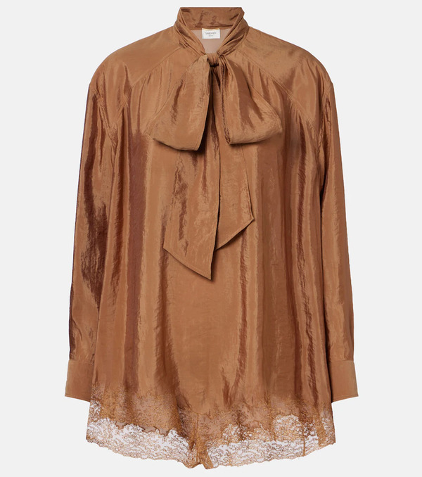  Saint Laurent Saint Laurent Lace-trimmed Tie-neck Romper 