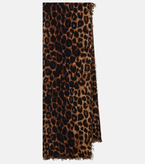  Saint Laurent Saint Laurent Leopard-print Wool Scarf 
