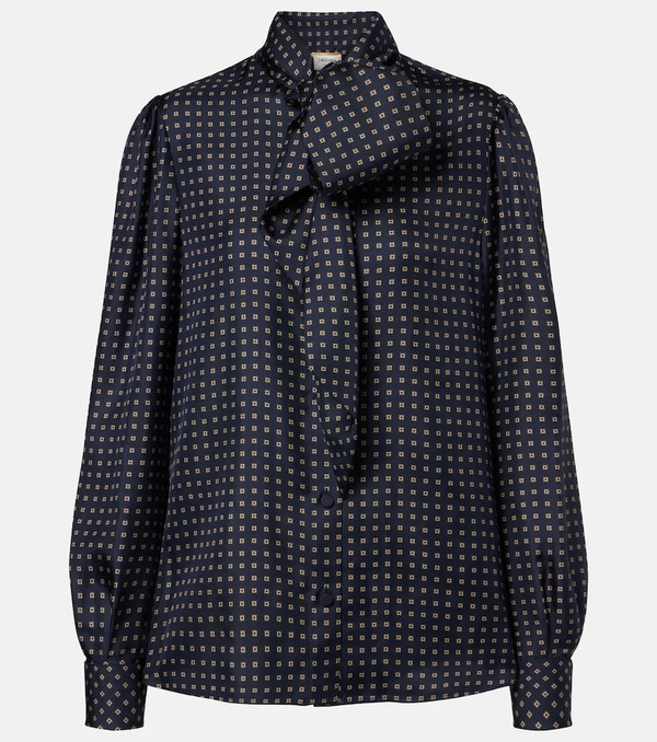  Saint Laurent Saint Laurent Printed Tie-neck Silk Crãªpe De Chine Blouse 