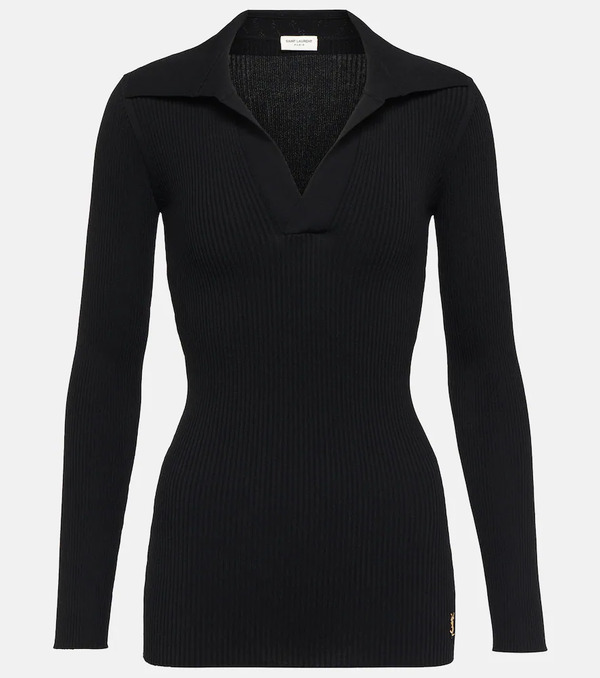  Saint Laurent Saint Laurent Ribbed-knit Polo Sweater 