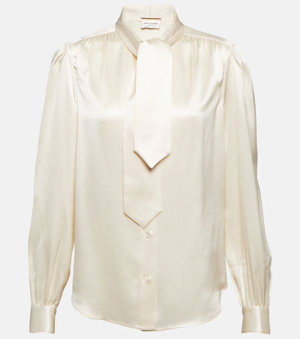  Saint Laurent Saint Laurent Tie-neck Silk Satin Blouse 