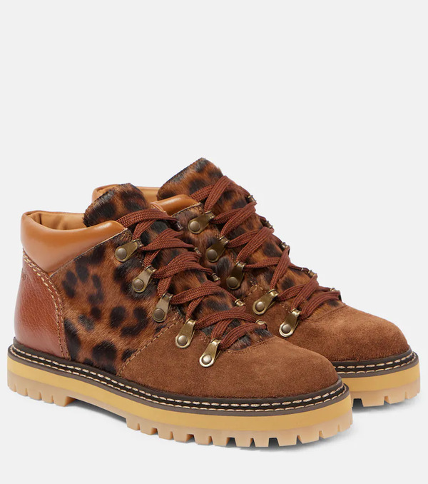  See By Chloe See By Chloã© Eileen Leopard-print Suede Lace-up Boots 