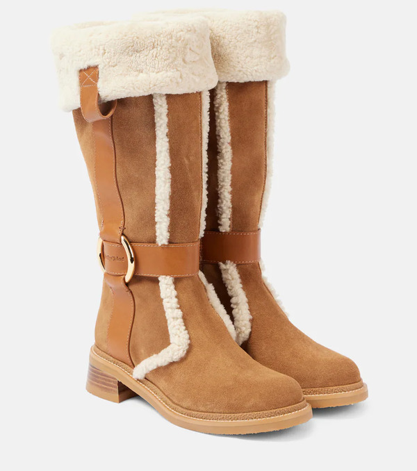  See By Chloe See By Chloã© New Ring Suede And Shearling Knee-high Boots 