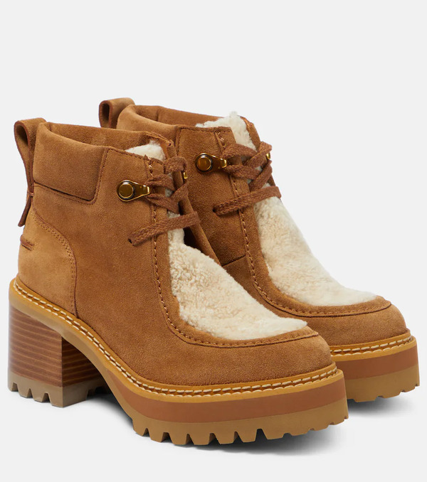  See By Chloe See By Chloã© Shearling-trimmed Suede Ankle Boots 