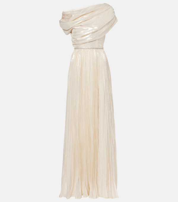  Self-portrait Self-portrait Asymmetric Draped Silk-blend Chiffon Maxi Dress 