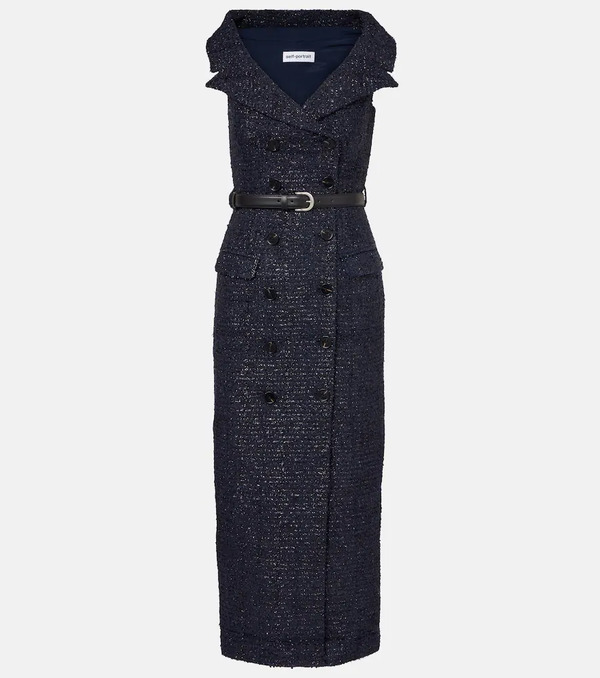  Self-portrait Self-portrait Belted Bouclã© Midi Dress 