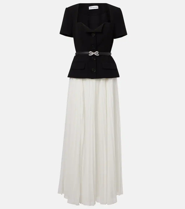  Self-portrait Self-portrait Belted Pleated Chiffon Maxi Dress 