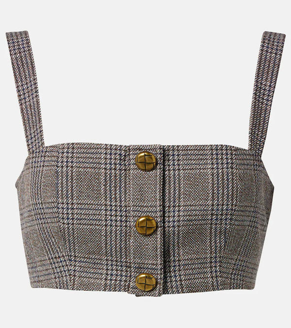  Self-portrait Self-portrait Checked Cotton And Linen Bra Top 