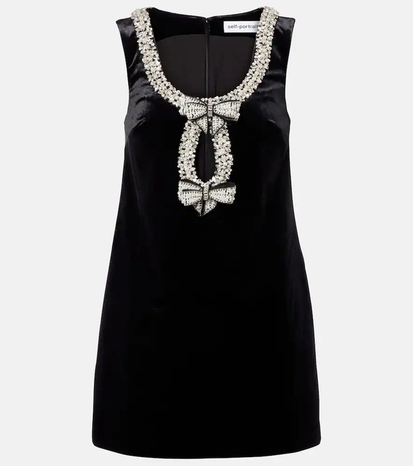  Self-portrait Self-portrait Crystal-embellished Velvet Minidress 