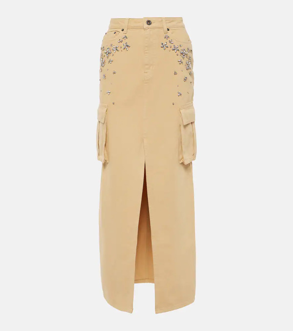  Self-portrait Self-portrait Embellished Cargo Denim Maxi Skirt 