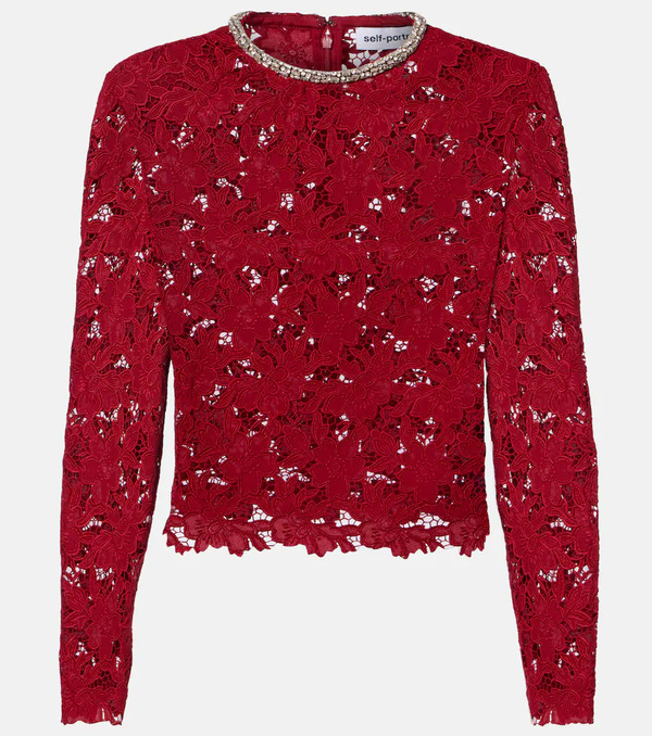  Self-portrait Self-portrait Embellished Guipure Lace Top 