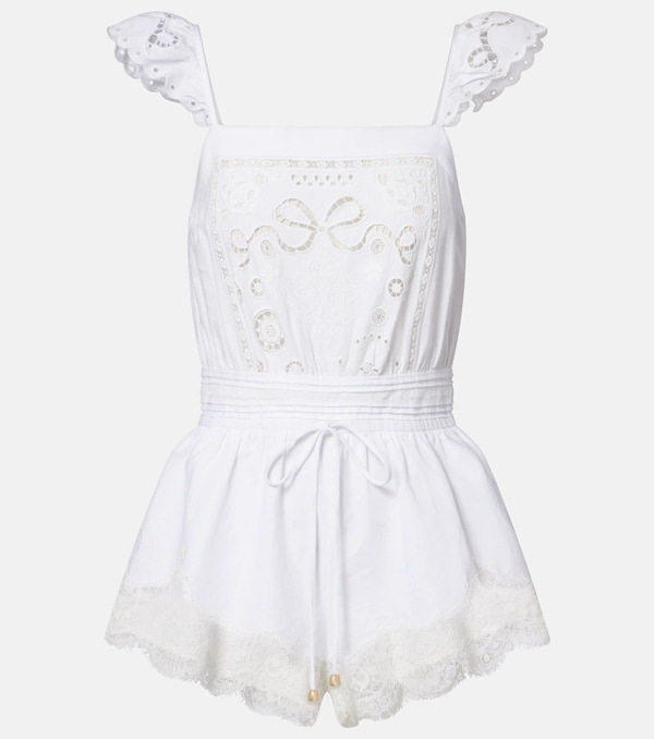  Self-portrait Self-portrait Embroidered Linen And Cotton Organza Romper 